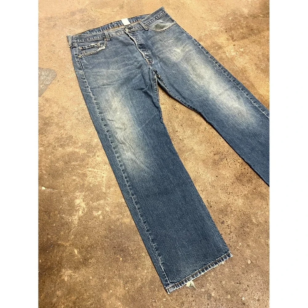 Levi's 501 Straight Jeans Men 40x32 Blue Denim Logo Cotton High Rise Regular Fit